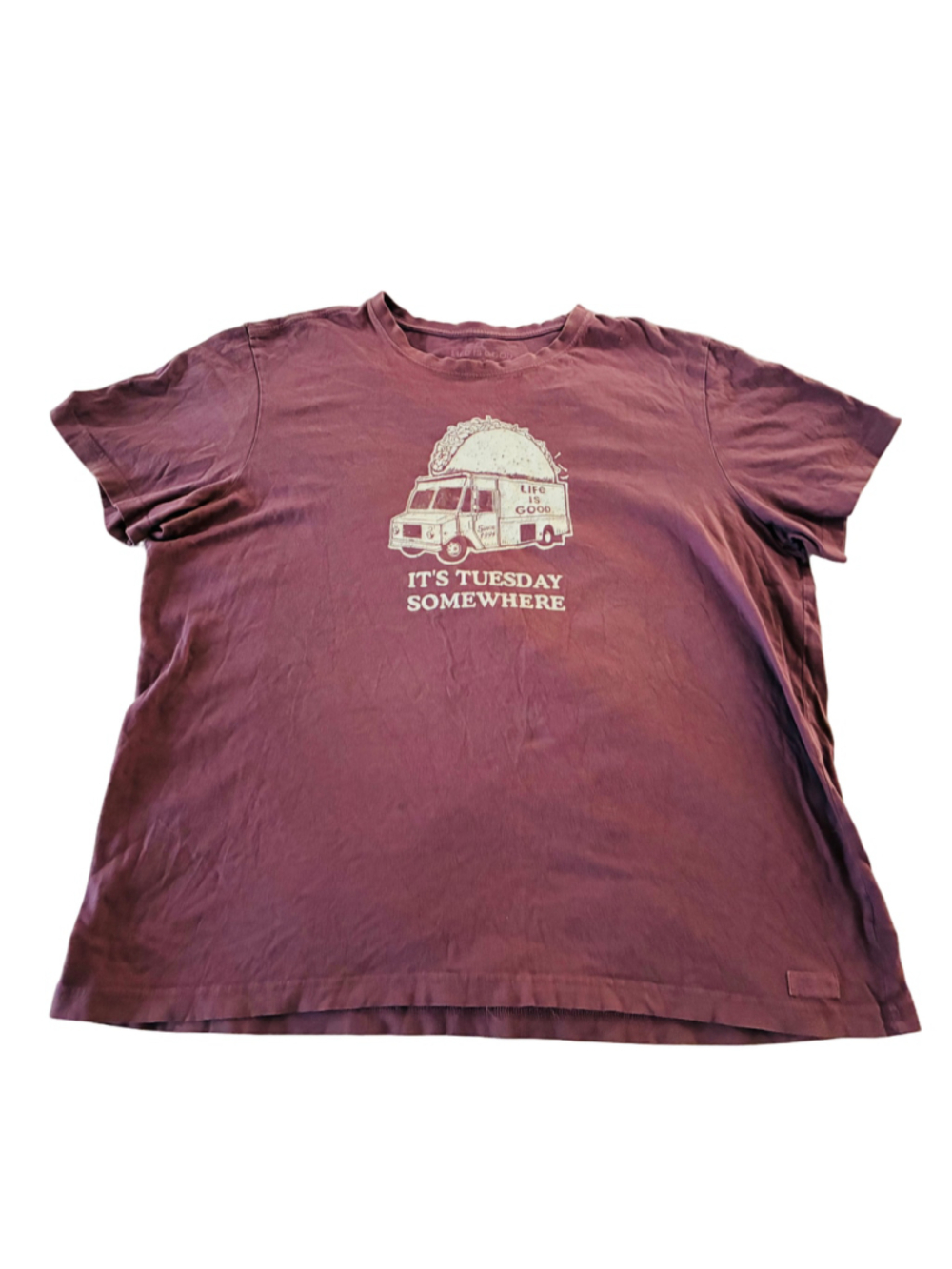 Men's Life is Good Maroon Taco Truck Graphic Tee Size XXL